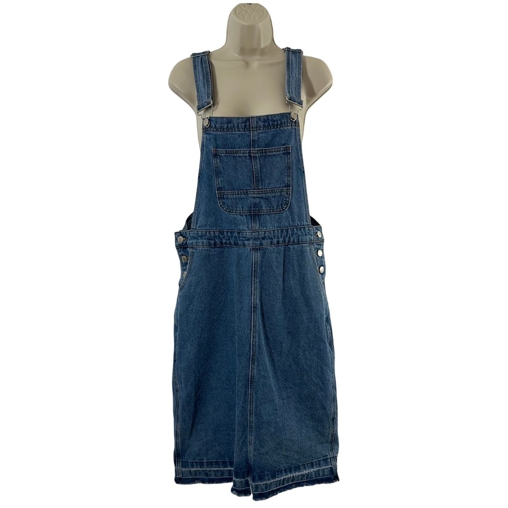 TMR Jeans Denim‎ Overall Dress Medium Wash Raw Hem Cotton Midi Pinafore Size M